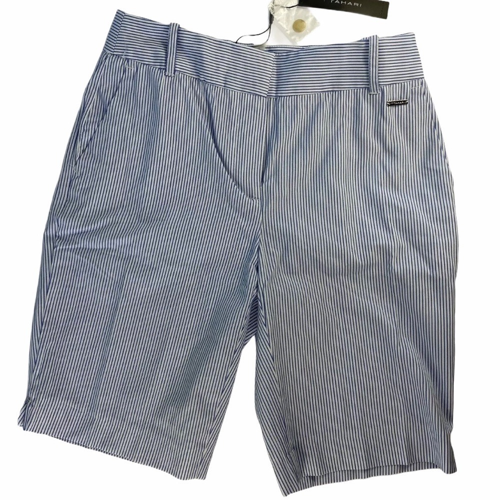 Tahari Blue White Striped Bermuda Shorts Women's Size 6 NWT Flat Front Pockets